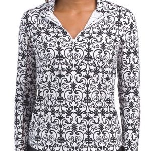 IBKUL Olivia Mock Neck Top XXL White/Black Long Sleeve Shirt Women’s Golf
